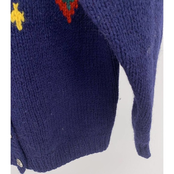 Women's Seychelle Hand Knit Button Up Cardigan Sweater Navy Blue/Green/Red Sz S - Picture 8 of 12